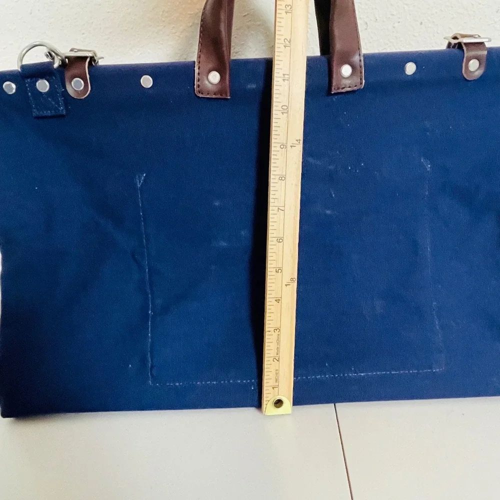 Line‎ of Trade Weekender Duffel Bag Blue Canvas Leather Trim Travel Overnight